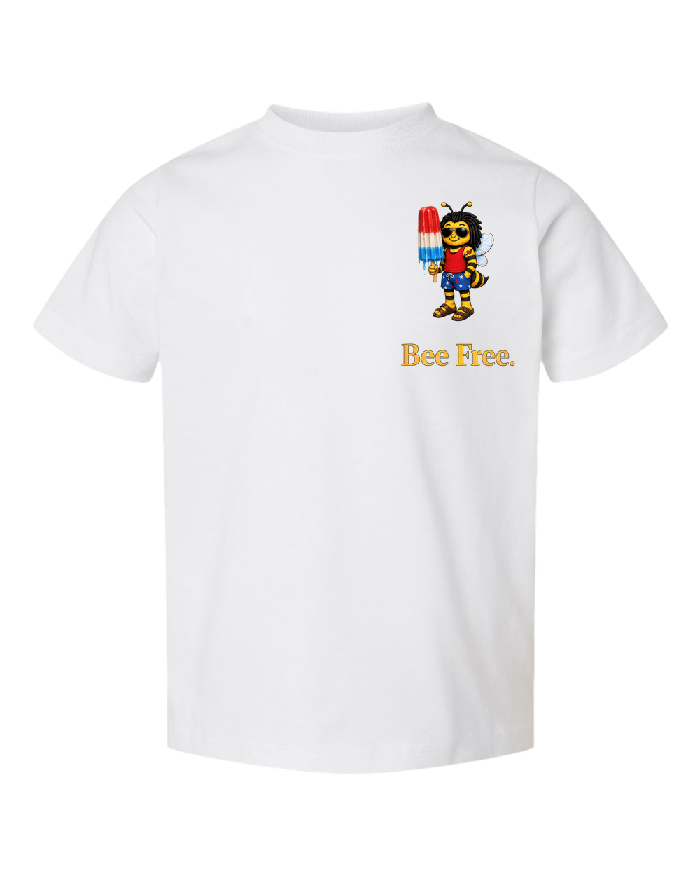 Bee Free Toddler T-Shirt in white with Nectar artwork, front view.