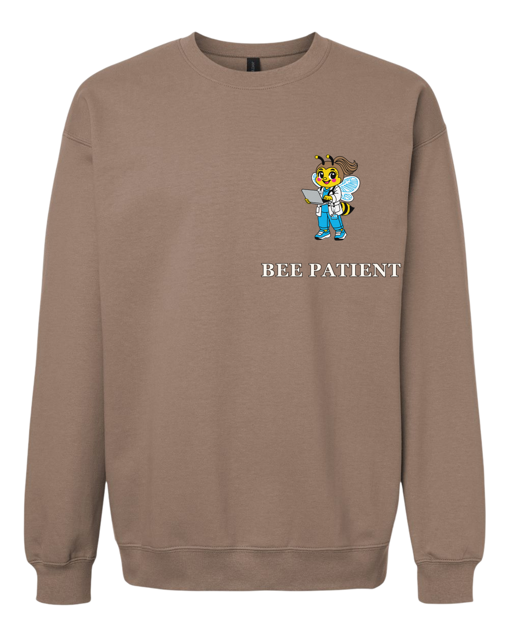 Adult Sweatshirt in brown savana with Honey artwork, front view.