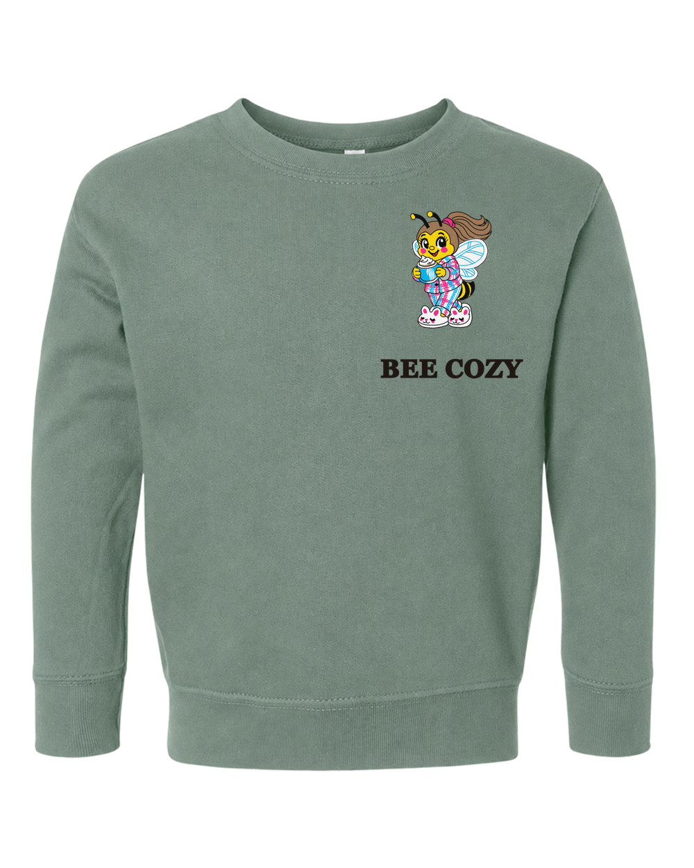 Toddler Sweatshirt in basil with Honey artwork, front view.