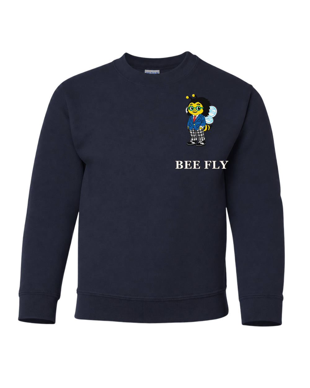 Youth Sweatshirt in navy with Nectar artwork, front view.
